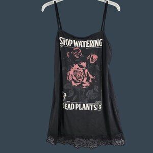 Killstar Dead Rose Flowers Gothic Punk Plants Strap Tank With Lace Trim Size XXL